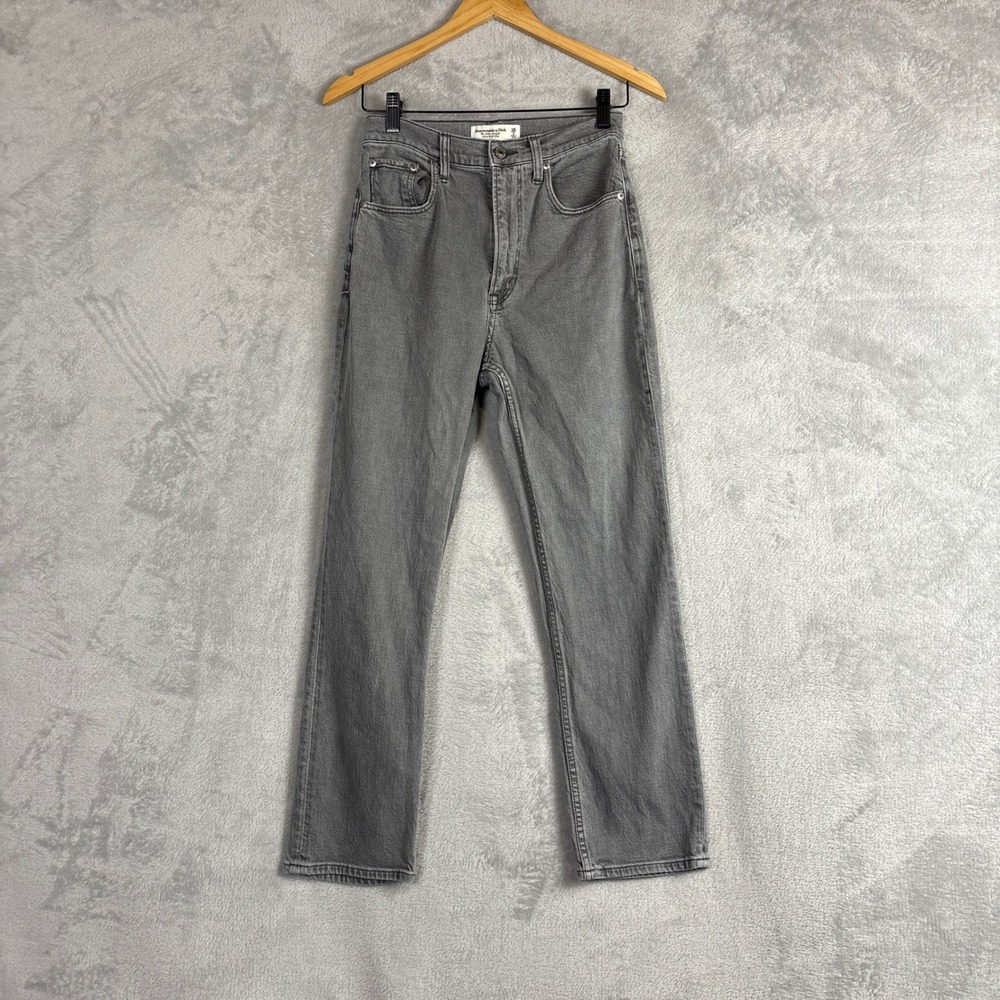 Abercrombie & Fitch Curve Love Ankle Straight Ultra High Rise Grey Jeans 26 2